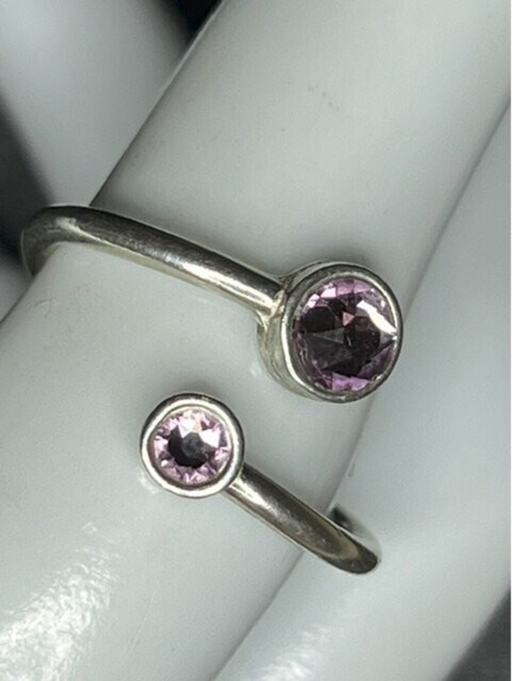 B7555 ALEX AND ANI Bypass Ring Sterling Silver  pink CZ sz 6 Adjustable size